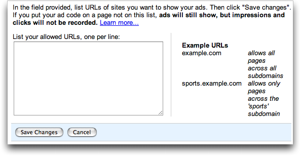 Google AdSense: Allowed Sites