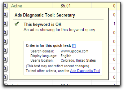 Google Adwords: Keyword is OK