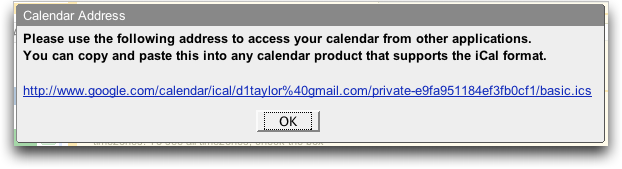 Google Calendar: iCal format calendar data export