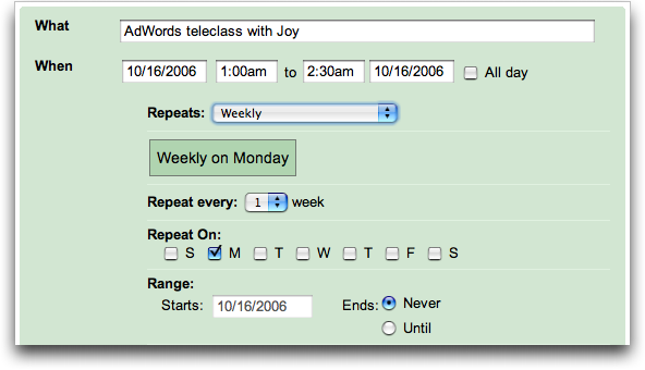 Google Calendar: Creating a repeating event