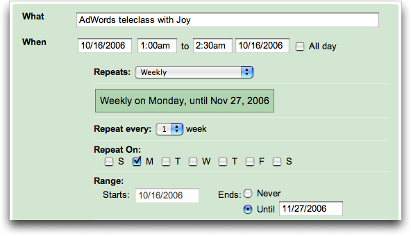 Google Calendar: Creating a repeating event