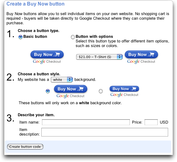 Google Checkout: Buy Now button creator