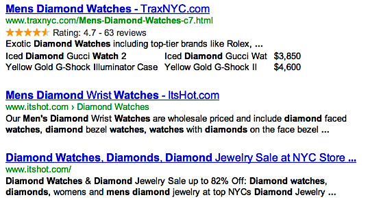Google Results: Diamond Watch, Mens