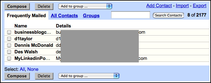 Google Gmail: Contacts view