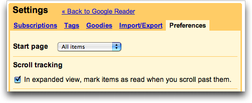 Google Reader: Settings: Preferences