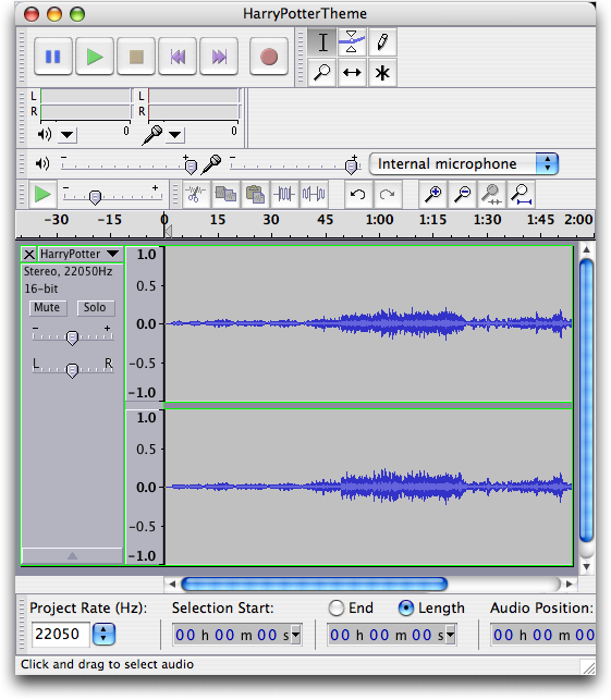 Harry Potter mp3 theme music, shown in Audacity on the Mac