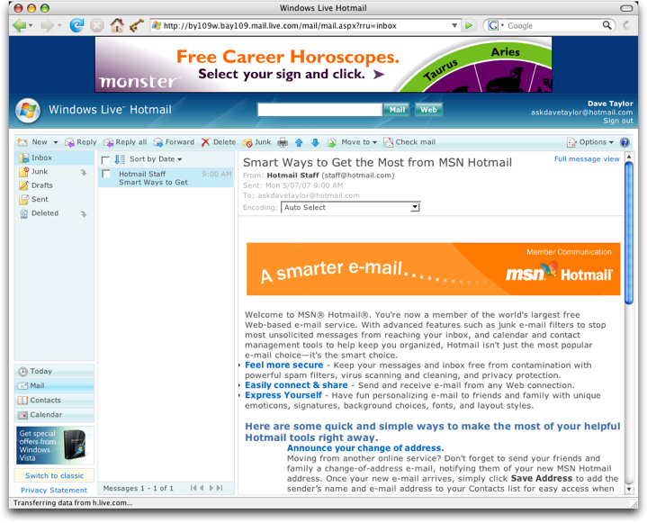 MSN Microsoft Live Hotmail: Hotmail Live View