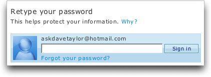 Microsoft MSN Windows Live Hotmail: Retype Your Password