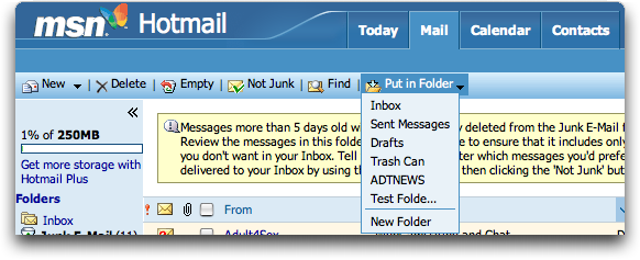 Hotmail Put Message in Folder