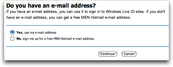 Signing up for a free MSN Live / Hotmail account