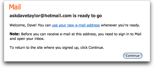 Signed up for a free MSN Live / Hotmail account