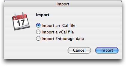 Apple iCal: Import what format calendar data file?