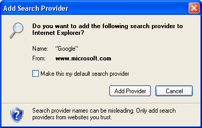 Microsoft Internet Explorer 7: Search Defaults