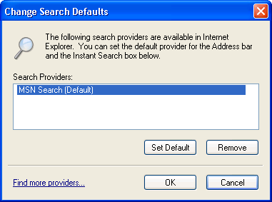 Microsoft Internet Explorer 7: Search Defaults