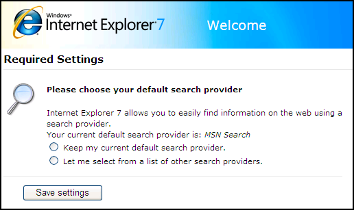 Microsoft Internet Explorer 7: Search Defaults