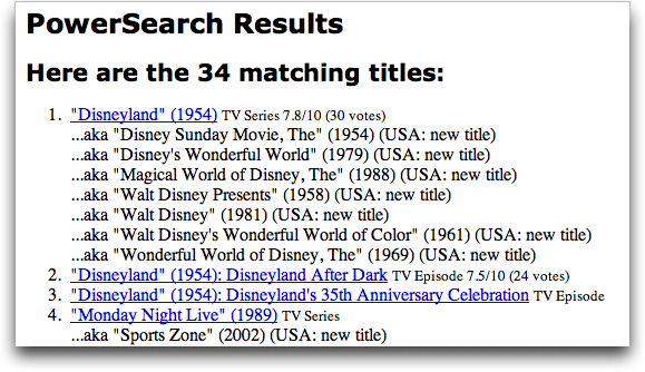 IMDB Word Search: Filming Location = Disneyland