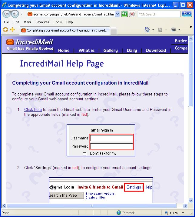 Incredimail Gmail Configuration Information
