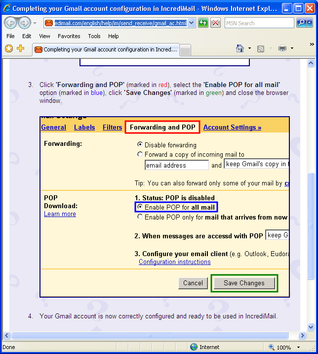 Incredimail Gmail Configuration Information 2