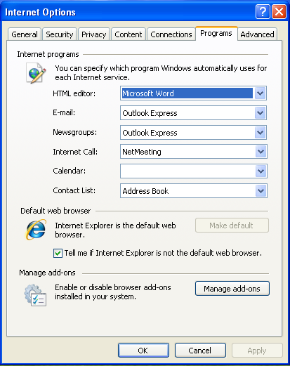Microsoft Internet Explorer (MSIE) 7.0: Changing your Default Web Browser