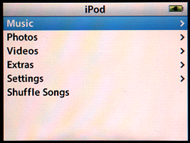 Apple iPod main screen