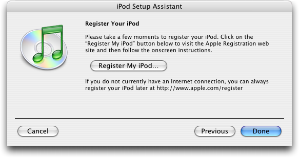 Apple iTunes: iPod Registration
