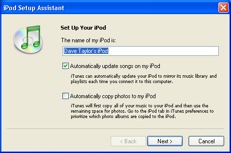 iPod Setup Assistant: Windows XP