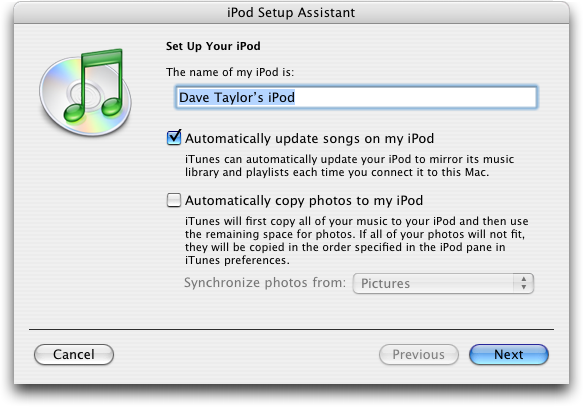 Setup Apple iPod post-restore / reformat operation