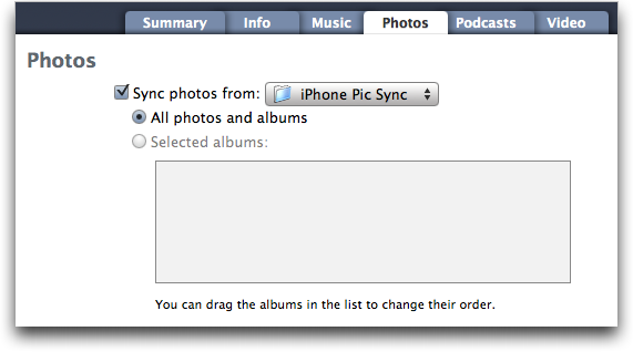 Mac OS X Finder: iTunes: Sync selected folder of photographs