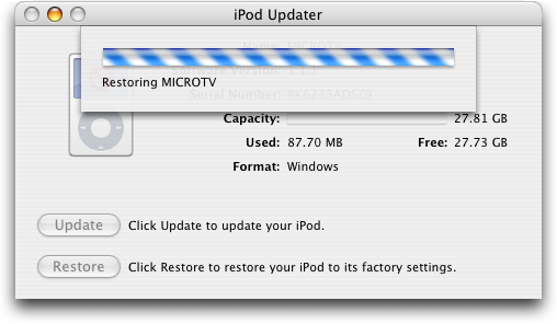 Apple iTunes: iPod Restoring to Factory Settings