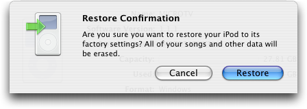 Apple iTunes: iPod Update Confirmation Window