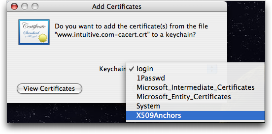 Mac OS X: Keychain Access: Add Certificates: X509
