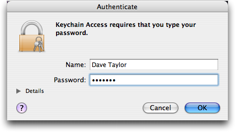 Mac OS X: Keychain Access: Authenticate