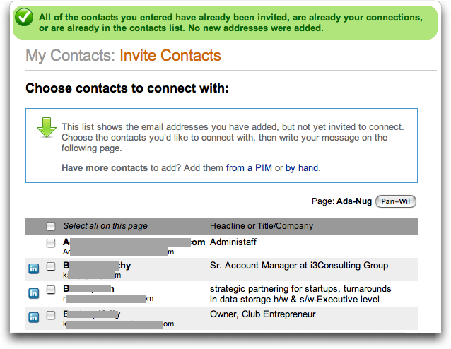 LinkedIn: Invite Contacts