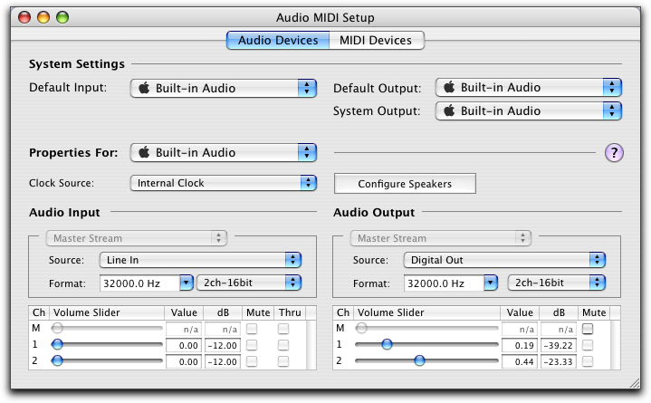 Mac OS X: Audio MIDI Settings