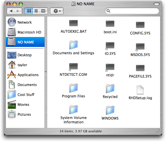 Mac Boot Camp, in Mac OS X FInder