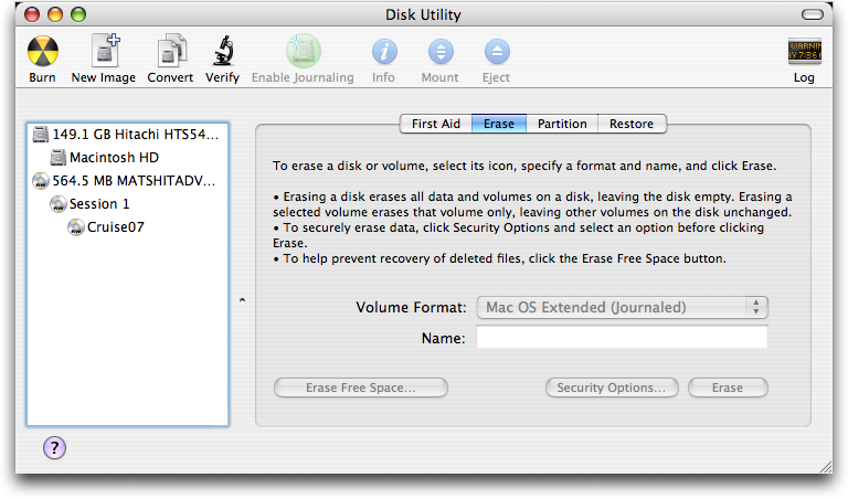 Erasing a CDRW on Apple Mac OS X