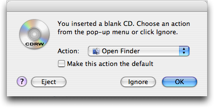 Mounting a Blank CDRW on Apple Mac OS X