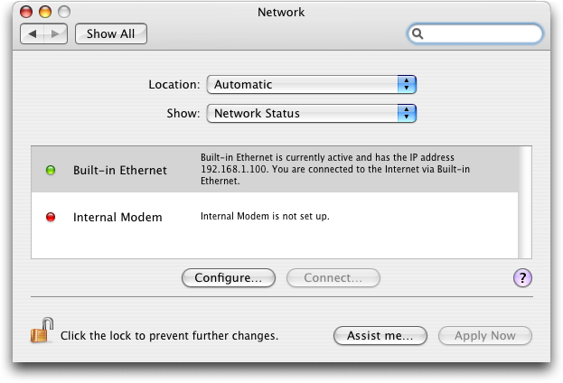 Mac OS X: System Preferences: Network