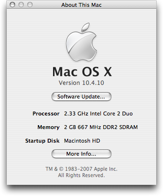 Apple Mac OS X: About This Mac