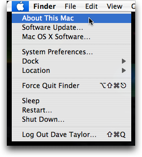 Apple Mac OS X: About This Mac from the Apple Menu