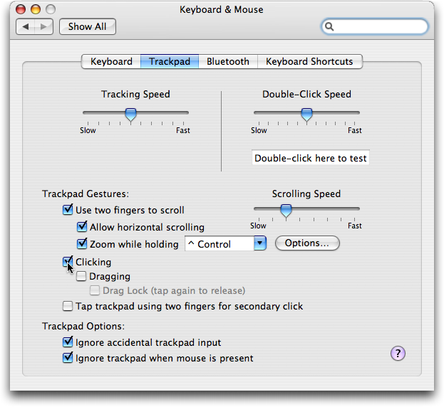 Mac OS X: System Preferences: Keyboard and Mouse: Trackpad