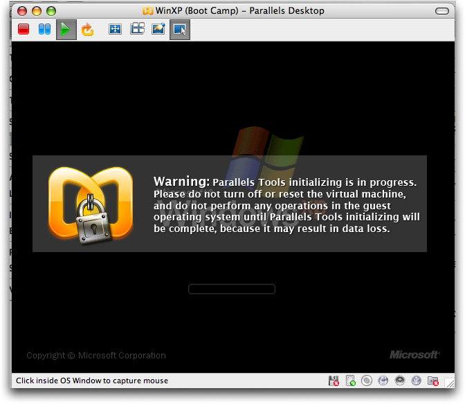 Mac Parallels: WinXP: Initializing Parallels Tools