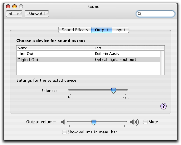 Mac OS X: Sound Settings