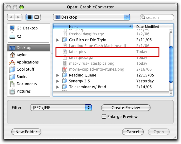 Mac OS X Virus: GraphicConverter trying to open latestpics / Leap.A worm