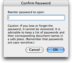 Confirming a document password in Microsoft Word for Mac OS X