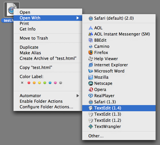 Mac OS X Open With... menu