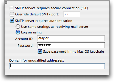 Microsoft Entourage for Mac OS X: SMTP security settings