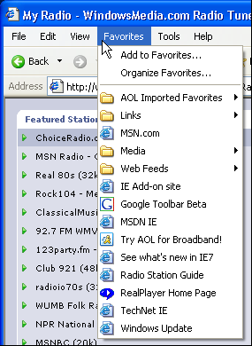 MS Internet Explorer (MSIE) Favorites