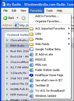 MS Internet Explorer (MSIE) Favorites