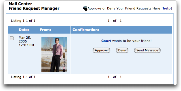 MySpace: Approve new friend